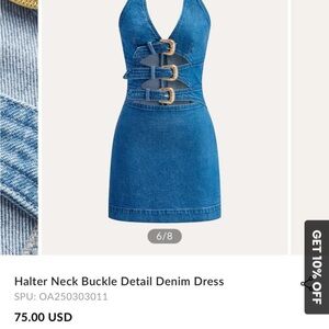 Commense Blue Denim Mini Dress with Buckle Accents